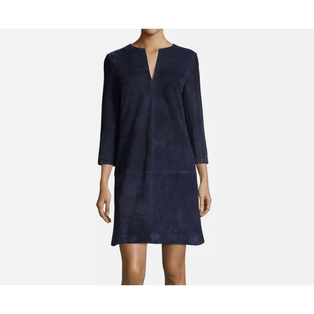 Vintage Tory Burch Suede Dress, Navy Split Neck 3/4 Sleeve Mini Sz 4 - READ DESC